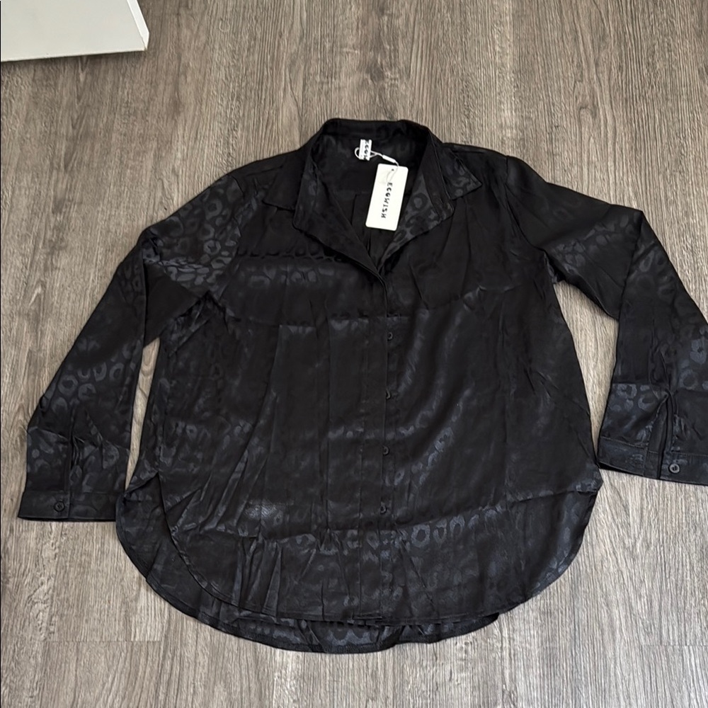 Wish Black Long Sleeve Notched Collar Blouse